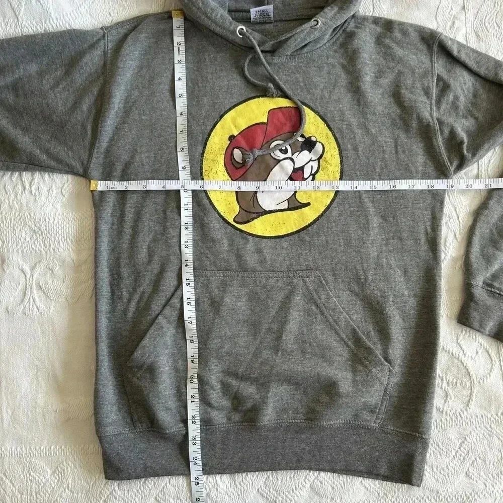 Buc-ees Hoodie Sweatshirt Fleece Long Sleeve Pullover Beaver Gray Adult Small - Picture 4 of 12